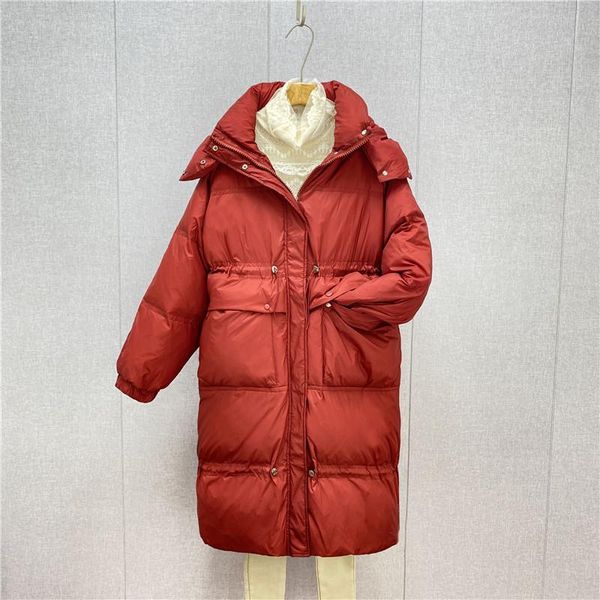 

parkas women 2022 winter fashion long white duck down coats female zipper hooded outwear ladies solid color loose down jackets q494, Black