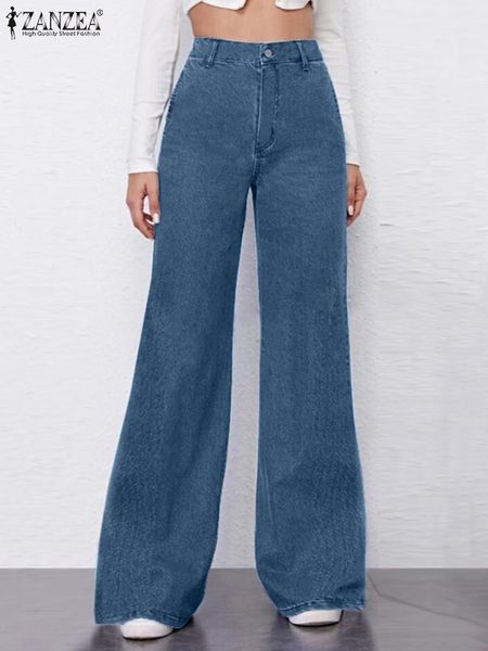 

women's pants s 2023 zanzea wide leg jean high waist denim blue fashion solid loose trousers streetwear jeans oversize bottoms 230419, Black;white