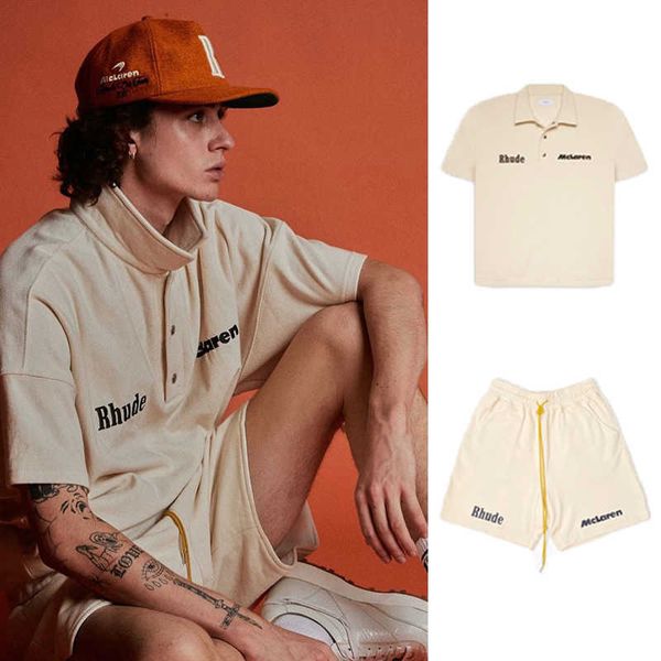 

designer fashion clothing polos tshirt rhude trend brand mclaren trend brand loose relaxed polo shirt sleeve t-shirt loose oversize sportswe, White;black