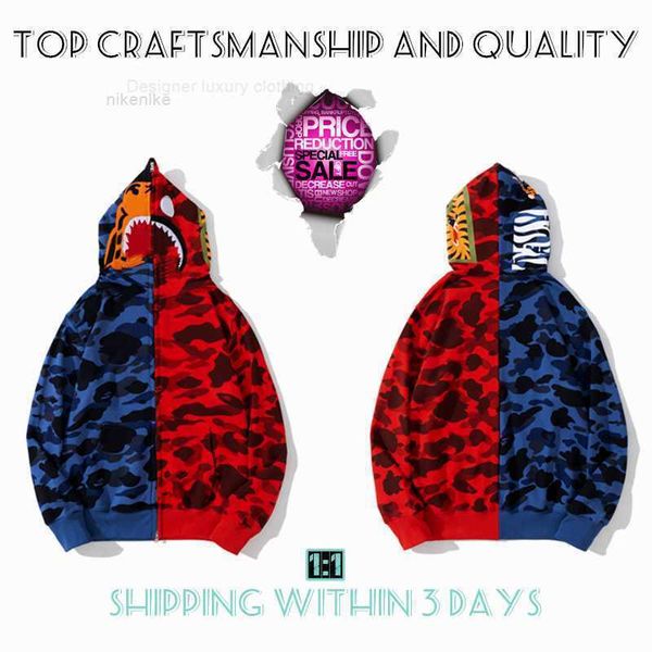 

craftsmanship mens hoodies apes hoodie designer jacket shark pullover tiger full zip color harajuku sweatshirt fashion cobranding camouflage, Black