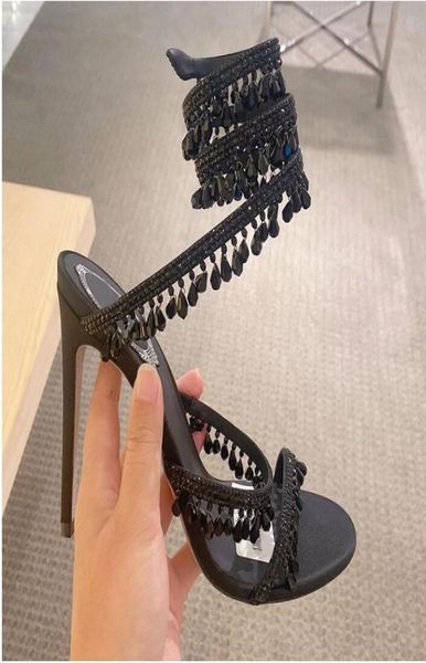 

black crystal chandelier highheeled sandals women039s fairy style luxury diamond serpentine wrapped roman high heels 10cm sexy1842976