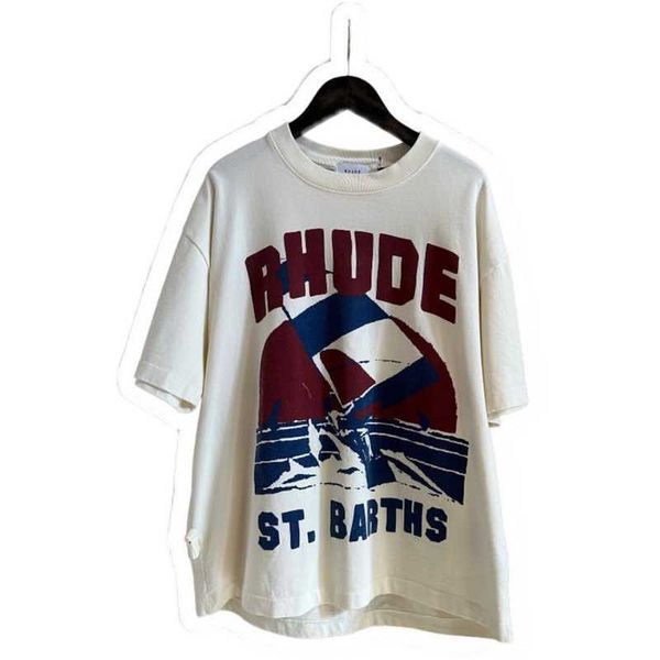 

designer fashion clothing tees hip hop tshirts rhude summer sailing t-shirt men's washable pure cotton large os american trend brand lo, White;black