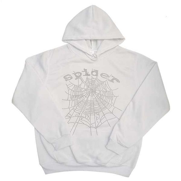 

white sp5der cotton inlaid diamond hoodies men women web graphic quality spider young thug sweatshirts streetwear, Black