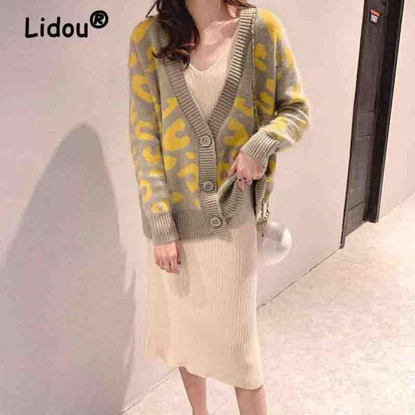 

sweaters autumn winter casual single breasted knitted leopard long sleeve cardigan coat 2022 korean fashion sweaters women's clothing t, White;black