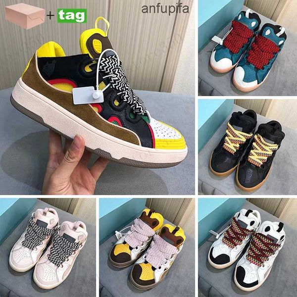 

lanvins with og box designer mesh casual shoes men women lace-up shoe extraordinary sneaker embossed leather curb sneakers rubber platform n, Black