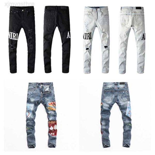 

mens jeans distressed ripped biker slim fit motorcycle denim designer hip hop men 2022 sello2nl, Blue