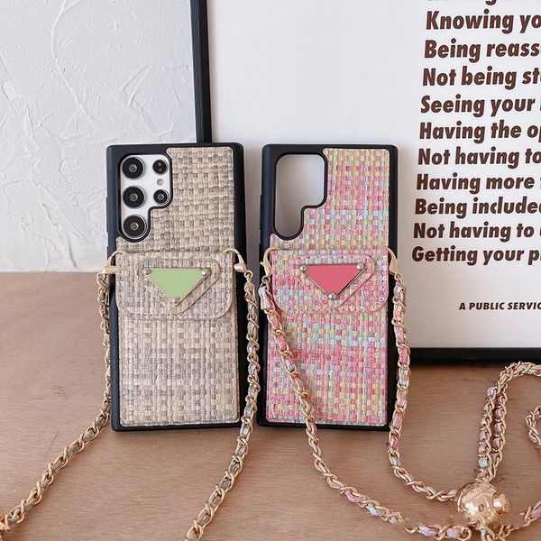 

chain crossbody handbags phone cases card holders pockets for samsung s20 s21 s22 s23 plus note 20 ultra 10 deluxe weave pattern wallets ful
