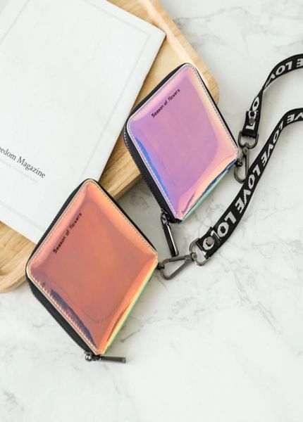 

wallets rainbow small wallet fashion mini women purses female short coin zipper purse holographic card vallet1300613, Red;black