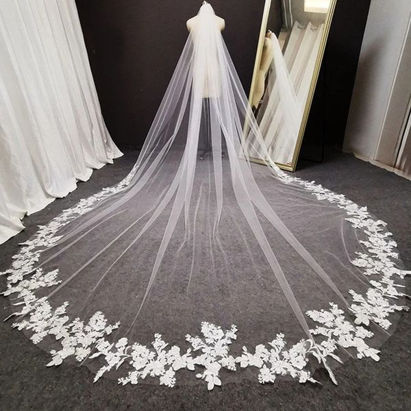 

lace appliqued cathedral veil for bridal petals woman bridal drop wedding veils handmade dress accessaries 3m, Black