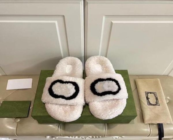 

women wool sandals luxurys designers shoes genuine leather slipper lady flat shoe rubber bottom with box3764199, Black