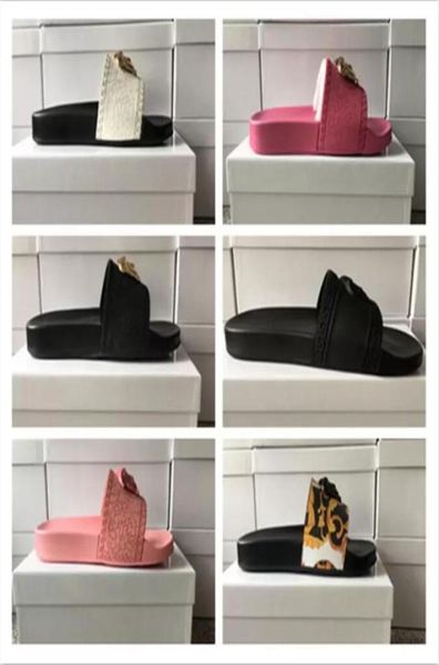 

newslippers color paris luxury designer sliders mens womens summer sandals beach slide slippers ladies flip flops loafers sky blue4821692, Black