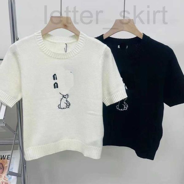 

women's knits & tees designer knitted round neck letter rabbit embroidery short sleeve t-shirt sweet girl style new in 2023 summer xa9h, White