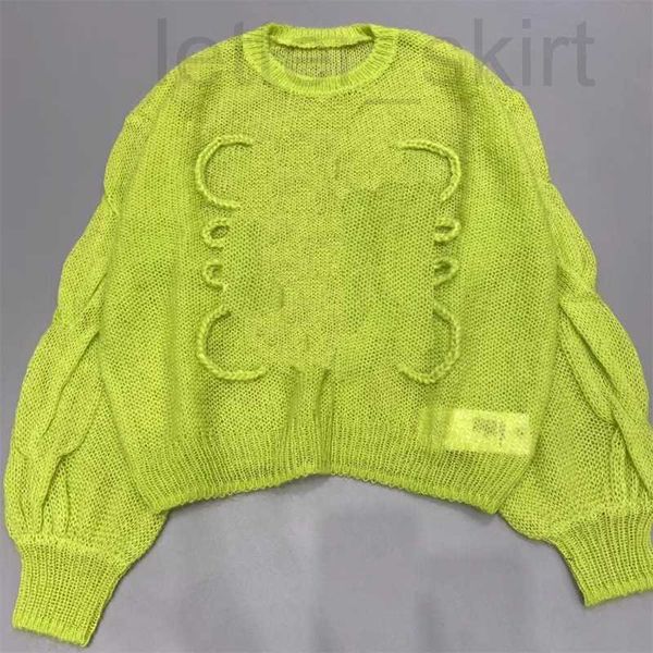 

women's knits & tees designer mohair knitted round neck letter hollow long sleeve early autumn women's sweater loose lazy wind 202, White