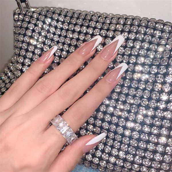 

24pcs white french ballerina false nails extra long coffin press on fake nails uv gel nude full cover fingersnails extention306o, Red;gold