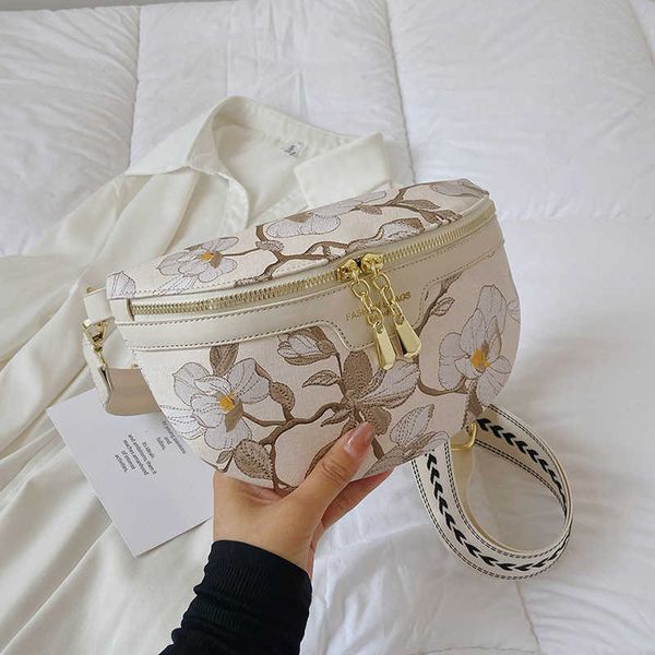 

evening bags elegant flower printed pu leather waist cute bags for women chain waist pack female fanny pack wide strap crossbody chest bag j