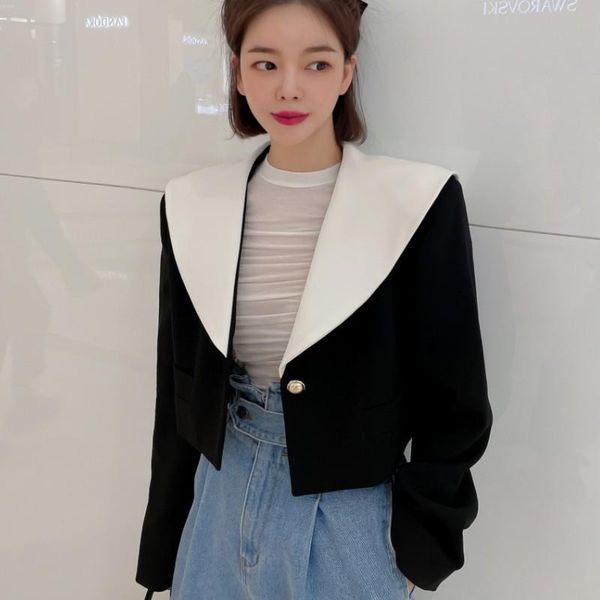 

pants temperament elegant women's contrast color patchwork long sleeve blazer coat female 2022 spring fashion casual lady outwear, White