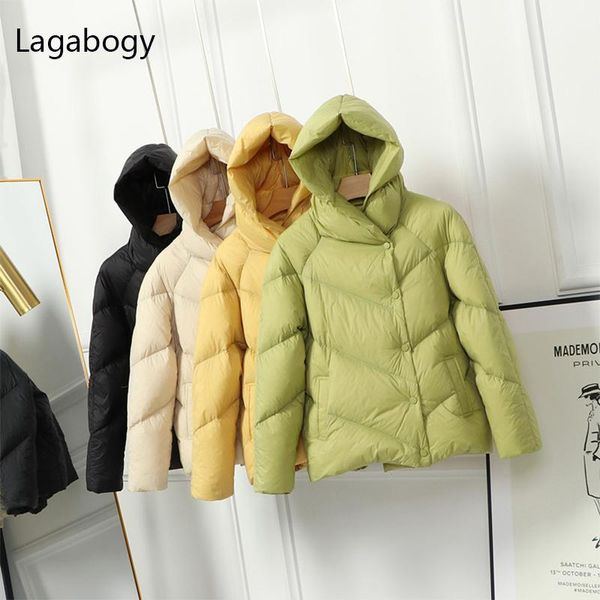 

parkas 2021 new winter autumn women 90% white duck down coat ultra light hooded short parkas female warm puffer jacket snow outwear, Black