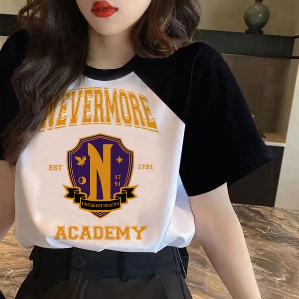 

women's t shirt wednesday addams funny t shirt women kawaii cartoon y2k punk nevermore academy t shirt gothic harajuku anime tshirt fe, White