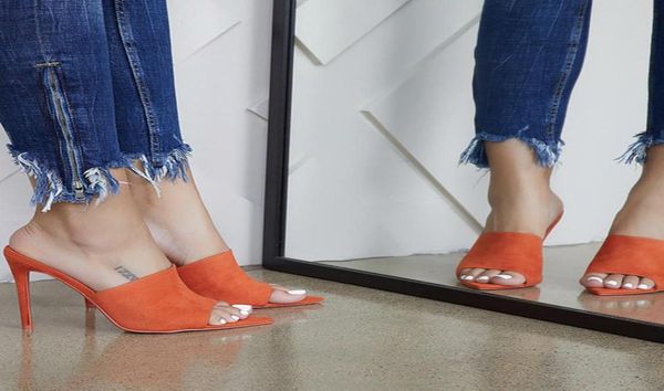 

pointed toe high heel slippers high heel slippers sandals woman shoes sandalias leopard mules shoes peep toes woman slides y28219949, Black