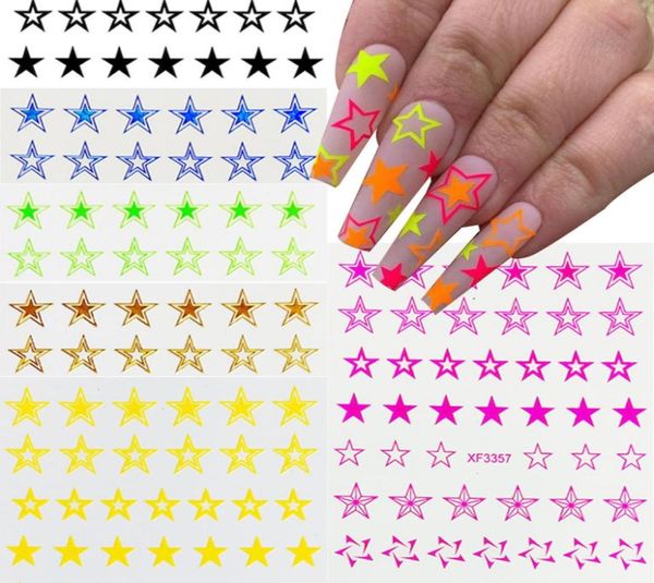 

50pcs new fluorescence hollow stars nail art sticker fivepointed star art decorations diy nail accessories8311500, Black