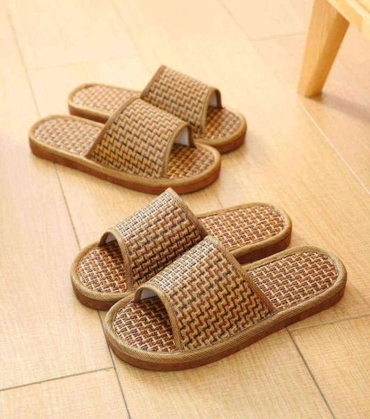 

bamboo weaving home linen slippers summer cooling floor indoor slides bedroom shoes mujer zapatillas h22040151903209, Black