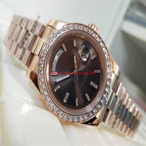 

luxury high watch 41mm 228345 228345rbr diamond bezel brown dial 18k rose gold day-date ii double calendar men's watch watche216v, Slivery;brown