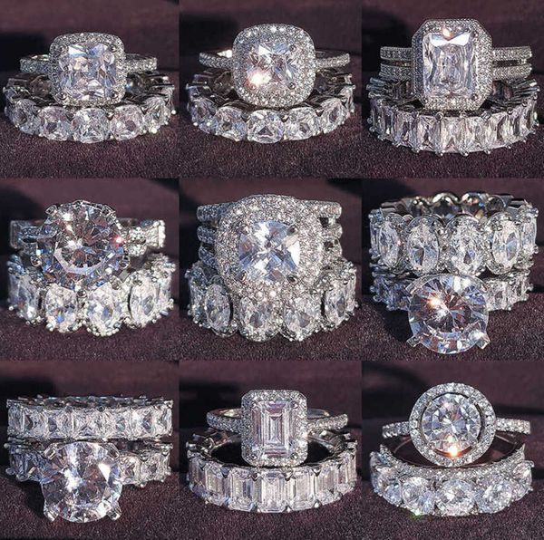

band rings luxury real 925 sterling silver oval princess cut wedding ring set for women engagement eternity jewelry zirconia motion current