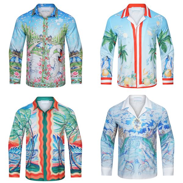 

summer designer men casablanca shirt hawaii casual shirts men women shirt printing pattern button size -3xl, White;black
