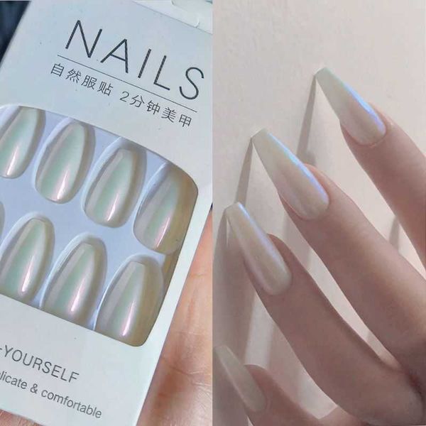 

false nails 24pcs extended long ballet coffin armour false nail tips aurora powder wearing manicure finished fake nail patch press on nails, Red;gold