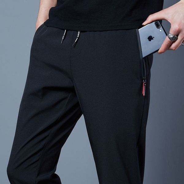 

men's pants summer men's casual pants ice silk thin sports pants men's elastic straight trousers breathable quick-drying pant, Black