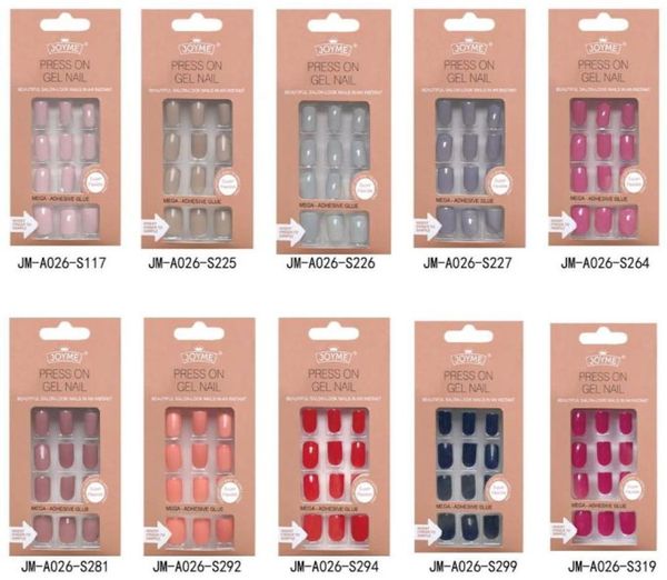 

nails art fake nail tips false press on coffin with glue stick designs clear display short set full cover artificial square kiss8751066, Red;gold