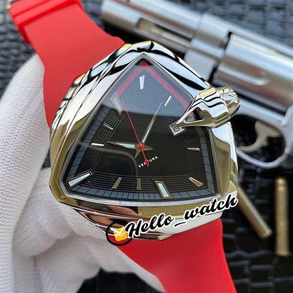 

44mm ventura elvis80 h24551331 h24585331 h24551731 watches automatic mens watch black dial steel case gray inner red rubber strap 297m, Slivery;brown