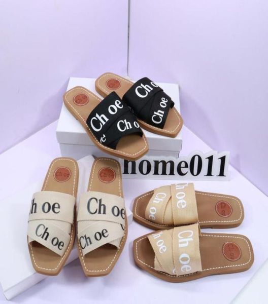 

designer sandals slippers for women mules flat slides light tan beige white black pink lace lettering fabric canvas slippers women3062009