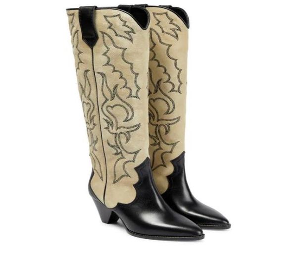 

paris leila leather western suede cowboy boots perfect fashion show stars shoes decorative embroidery cuban heels2978287, Black