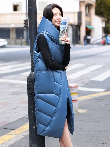 

vests 2022 new autumn and winter women's waistcoat vest loose zipper sleeveless hooded down cotton midlength coat, Black;white
