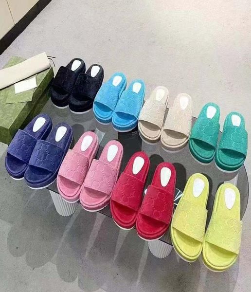 

2022 womens slipper fashion embroidered canvas designer slides slip on slippers girls 60mm canvas covered platform sandals and dus8074089, Black