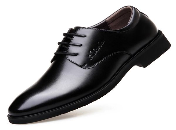 

new 2017 business dress men formal shoes wedding pointed toe fashion genuine leather shoes flats oxford shoes for men2765193, Black