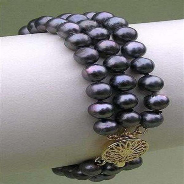 

3 strands natural 8-9mm tahitian black pearl bracelet w283m