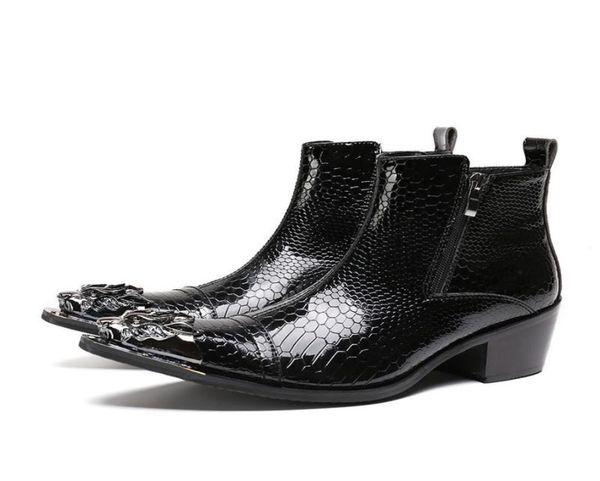 

handmade luxury high heels men boots genuine leather steel toe ankle boots black italian business dress shoes cowboy boots1385434