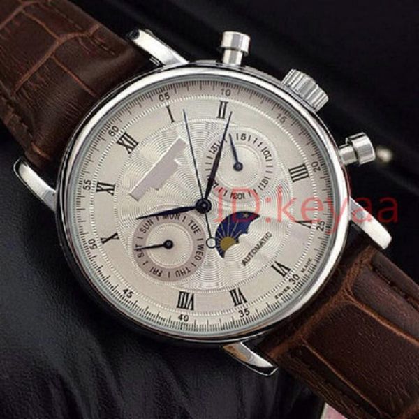 

brown leather fashion watches mechanical mens stainless steel luxury automatic movement watch sport men self-wind designer wri284q, Slivery;brown