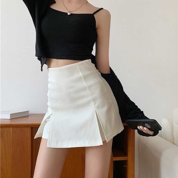 

houzhou women white pencil skirt korean fashion vintage high waist split bodycon black mini skirts school girls casual cute aa230420