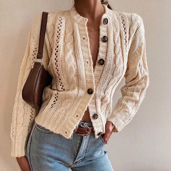 

sweaters 2021 women autumn hollow out knitted sweater cardigan winter solid casual long sleeve cardigans female single breasted sweaters, White;black