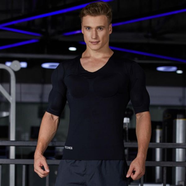 

fake abs muscles shaper invisible 8 pack pec underwear padded shirts men strong chest stomach body 2315, Black;brown