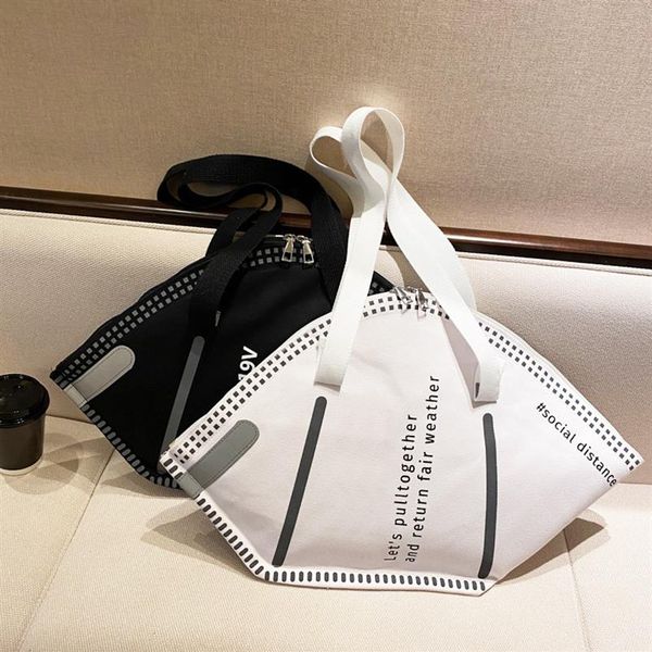 

pb0007 fashion personality creative face mask designer shoulder bags handbag large capacity shopping bag black white 2 colors251g