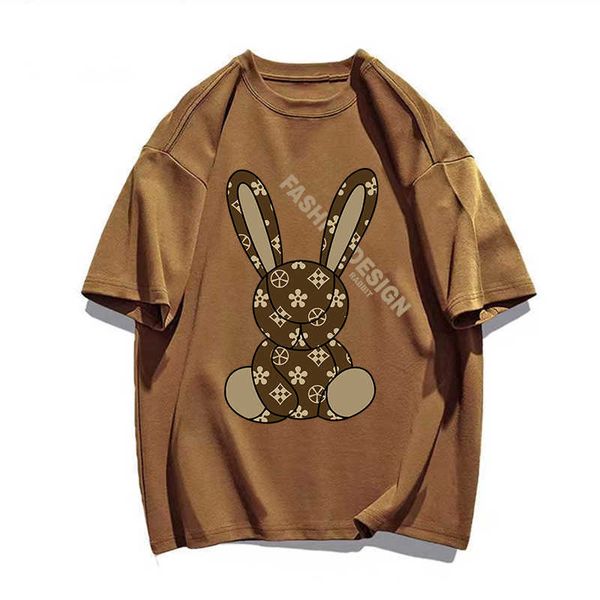 

men's t-shirts summer cotton t shirt for men fashion luxury brand streetwear solid color print cartoon bunny short sleeve man cloing, White;black