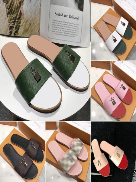 

2022 designer women sandals locky flat slipper scuff fashion embossed summer low heel slippers slides flip flops womens sanda9135850, Black