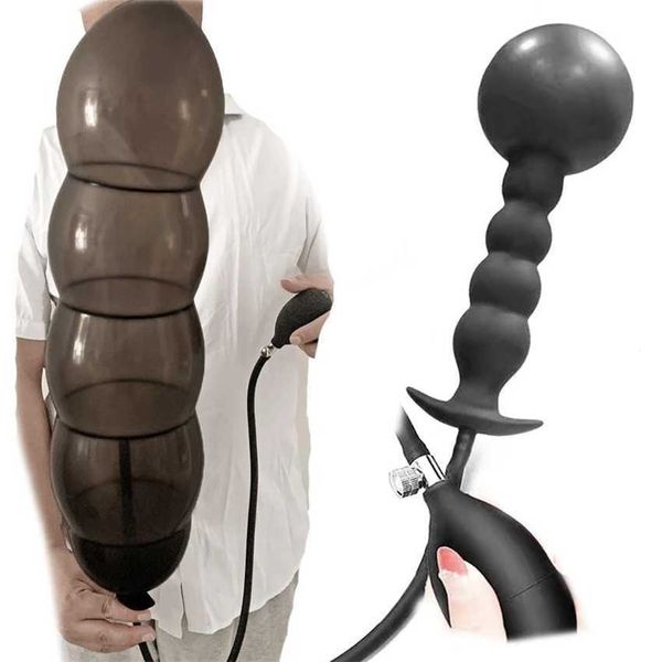 

toy massager expansion diameter 14cm inflatable dildo anal plug with 5 beads built-in silicone column huge butt ass dilator toy