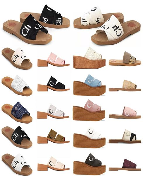 

luxury designer slippers for women sandals woody flat mules slides woman canvas square toe lace embroidery snake summer sandal fas3658369, Black