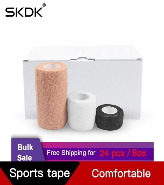 

elbow knee pads skdk 24pc non woven bandage rolls athletic tape self adherent cohesive wrap bandages bundle pack for wrist hand 8980585, Black;gray