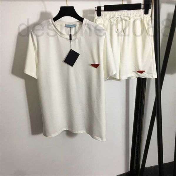 

women's two piece pants designer clothing inverted triangle badge white short t-shirt with contrasting colors nylon shorts set tracksui
